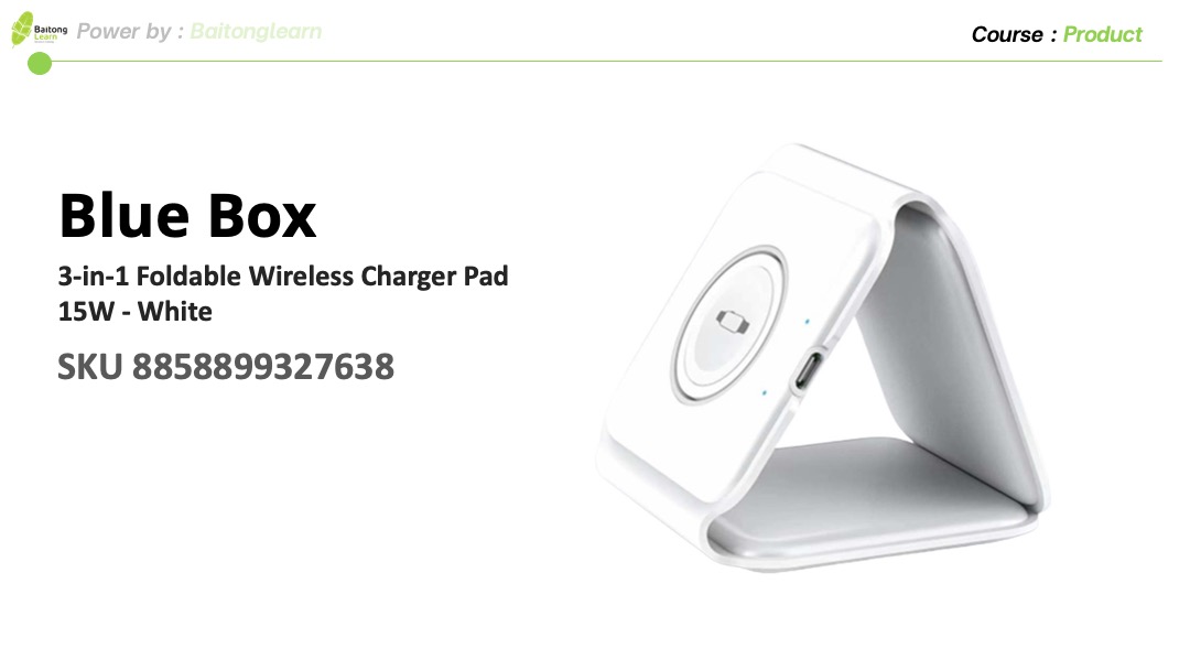 Blue Box 3-in-1 Wireless Charger Foldable Magnet Pad 15W White